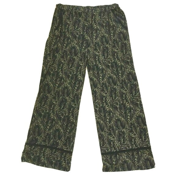 Michael Kors Straight Leg Print Pants Size L Black Green Pull Up Stretch 31" Ins - Picture 1 of 8